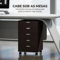 HOMCOM Gaveteiro de Escritório com Rodas e 5 Gavetas Arquivo Móvel para Sala de Estudo 40x40x67 cm Castanho(m-6)
