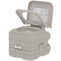 HOMCOM Outdoor-WC, tragbare Toilette, Abfalltank, Spültank, Kunststoff, Deckel, Grau(m-1)