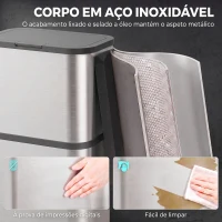 HOMCOM Caixote do Lixo 60 L em Aço Inoxidável, Estreito, com Suporte para Sacos, Tampa de Fecho Suave e Abertura por Toque, Prateado(m-6)