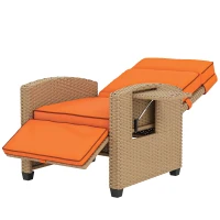 Outsunny 145° Reclining Rattan Armchair, with Footrest - Khaki/Orange(m-11)