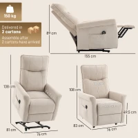 HOMCOM Sillón Relax Reclinable Eléctrico Levanta Personas 155° de Chenilla con Mando Asiento de Muelles Reposapiés Crema(m-3)