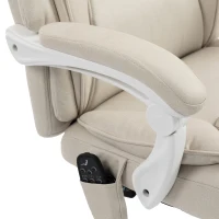 HOMCOM Office Chair with Massage, Heat, Adjustable Headrest, Leathaire‌ Reclining Desk Chair with Footrest, Cream White(m-11)