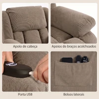 HOMCOM Cadeirão Elevatório Elétrico com Massagem por Vibração e Calor, Extra Acolchoado, para Idosos, Castanho Claro(m-7)