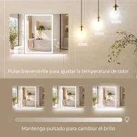 HOMCOM Armario de Baño con Espejo de LED Toma de Corriente 3 Puertas Antivaho Estantes Ajustables de Vidrio Templado Blanco(m-4)