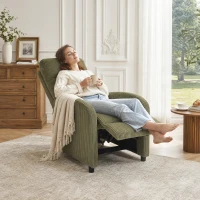 HOMCOM Cadeirão Relax Reclinável em Bombazina até 135° com Apoio para os Pés, Encosto Alto e Acolchoamento Espesso Verde-Escuro(m-8)