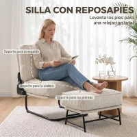 HOMCOM Sillón con Reposapiés Respaldo Ajustable Sillón de Lectura de Pana con Asiento Ancho Acolchado Grueso Crema(m-5)