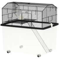 PawHut Cage hamster cage rongeur 2 étages avec roulettes plate-forme et échelle en fil d'acier 57 x 43 x 57 cm noir(m-17)