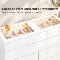 HOMCOM Cómoda Alto Brilho com 8 Gavetas Vidro Temperado e LED RGB Organizador de Joias Controlo por App(m-4)
