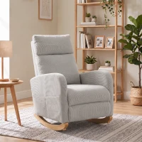 HOMCOM Silla Mecedora de Pana con Respaldo Alto Patas de Madera Bolsillos Reposabrazos Estilo Moderno Gris Claro(m-8)