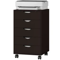 HOMCOM Cajonera Oficina con Ruedas y 5 Cajones Archivador Móvil para Estudio Salón 40x40x68,5 cm Marrón(m-11)