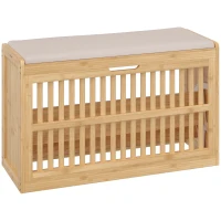 HOMCOM Banco Zapatero con Cajón Abatible Zapatero con Asiento Asiento Acolchado 80x30x48 cm Natural y Beige(m-1)
