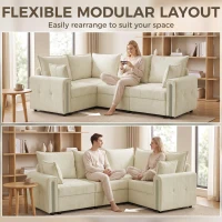 HOMCOM 228cm L Shaped Sofa with Lift-Up Storage, 3-Seater Sectional Sofa with Wide Deep Seat, Beige(m-4)