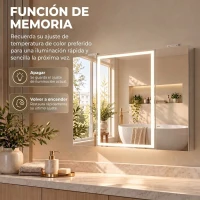 HOMCOM Armario de Baño con Espejo de LED Toma de Corriente 3 Puertas Antivaho Estantes Ajustables de Vidrio Templado Blanco(m-5)