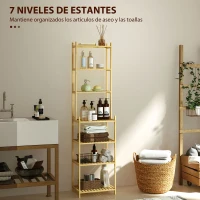 HOMCOM Estantería de Baño de Bambú de 7 Niveles Diseño de Lamas 44x33x180 cm Natural(m-4)