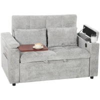 HOMCOM 2 Seater Sofa Bed, 3-in-1 Convertible Pull Out Sleeper Bed with Hidden Table, USB Port, Armrest Storage, Grey(m-15)