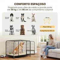 PawHut Gaiola Reforçada para Cães Grandes com Rodas, Porta de Alimentação e Tabuleiro Amovível 116x77x88 cm Preto(m-6)