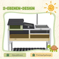PawHut Houten Schildpaddenhuis, 2-Laags Schildpaddenverblijf met Plank, Lamphouder, Hoofdverblijf, Acrylvenster en Klapdak(m-4)