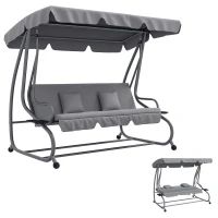 Outsunny 2-in-1 Hollywoodschaukel mit Liegefunktion, verstellbares Dach, bis 340 kg, Stahl, 200x120x164 cm, Grau(m-12)