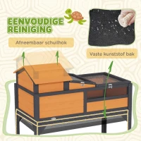 PawHut Houten schildpaddenhuis 2-laags met plank, lamphouder, acrylvenster en klapdak(m-6)
