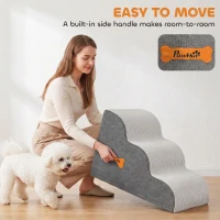 PawHut Dog Steps for Bed and Sofa, 3-Step Non-Slip Dog Stairs with Removable Washable Cover, Carry Handle, Light Grey(m-6)