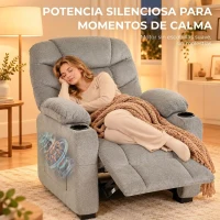 HOMCOM Sillón Relax Reclinable Eléctrico Silencioso con Función Memoria Reposapiés Mando a Distancia Bolsillos Laterales Gris(m-7)