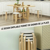 HOMCOM Ensemble de 4 tabourets empilables ronds sans dossier avec assise rembourrée, 40 x 40 x 45 cm, crème(m-4)