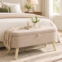 HOMCOM Aufbewahrungsbank aus Sherpa-Fleece Sitzbank mit Stauraum mit Holzbeinen in Beige(m-10)