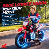 AIYAPLAY Moto Électrique Enfants sous Licence HONDA 12 V, Vitesse 3-6 Km/h, Voiture Électrique Enfants 3-8 ans, Rouge et Bleu(m-4)