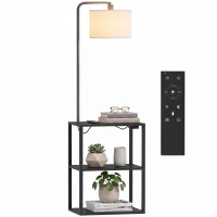 HOMCOM Dimmable Floor Lamp with Shelves, Charging Station, 3-Tier Storage Table, Adjustable Fabric Lampshade, Black(m-15)