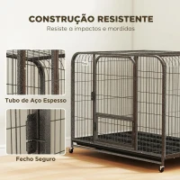 PawHut Gaiola Reforçada para Cães Grandes com Rodas, Porta de Alimentação e Tabuleiro Amovível 116x77x88 cm Preto(m-4)