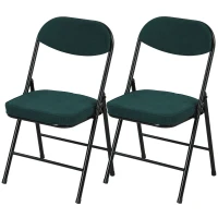 HOMCOM Lot de 2 chaises pliantes chaises de salle à manger portables avec assises et dossiers rembourrés en velours côtelé bleu(m-17)