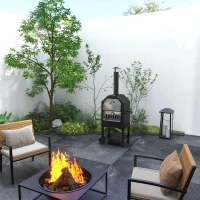 Outsunny Forno de Pizza Exterior com 2 Camadas Forno a Lenha com Rodas Gaveta Removível Prateleira para Jardim 64x54x160 cm Preto(m-10)