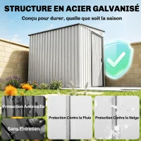 Outsunny Abri de Jardin Métal 2,81m², Toit Incliné, Kit de Fondation, Étagères Réglables, 2 Aérations, 154x206,5x181cm, Blanc(m-4)