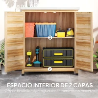 Outsunny Caseta de Jardín Exterior de Madera con Techo de Acero y 2 Puertas para Almacenamiento Herramientas 79x43x92 cm Natural(m-6)