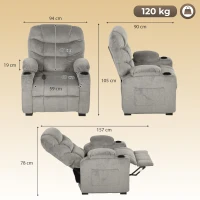 HOMCOM Sillón Relax Reclinable Eléctrico Silencioso con Función Memoria Reposapiés Mando a Distancia Bolsillos Laterales Gris(m-3)