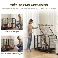 PawHut Gaiola Resistente para Cães com Rodas, Porta de Alimentação e Tabuleiro Removível para Cães Pequenos 93x58x76 cm Preto(m-5)