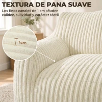 HOMCOM Sillón de Suelo de Pana con Respaldo Reposabrazos Acolchado Grueso Sin Estructura Sin Montaje Blanco Crema(m-6)