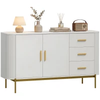 HOMCOM Sideboard, 140 cm Küchenschrank im modernen Rillen-Design mit 3 Schubladen, verstellbarem Einlegeboden und Metallbeinen(m-12)