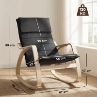 HOMCOM Sedia a Dondolo in Tessuto Effetto Lino Imbottita, Poggiatesta, Schienale Alto, Gambe in Legno di Betulla, Nero(m-3)