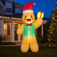Outsunny Bonhomme Pain d'Épice Gonflable de Noël 2,5 m avec Lumières LED, Boîte Cadeau et Souffleur, Intérieur et Extérieur(m-9)