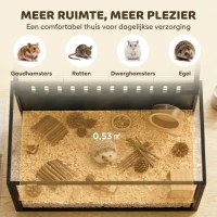 PawHut Grote hamsterkooi 105 x 51 x 53 cm van staal en acryl met opklapbaar gewelfd deksel en diepe bodembak(m-4)