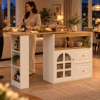 360° draaibaar dressoir met 2 lades, verstelbare planken, open vak en boogglasdeuren, MDF met glanzende metalen handgrepen, 204×39×104 cm, wit(m-2)