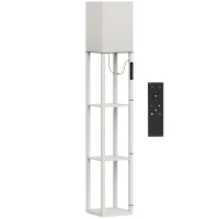 HOMCOM Lámpara de Pie con 3 Estantes Luz LED Regulable Control Táctil y Remoto Pantalla de Tela Bombilla Incluida Blanco(m-1)