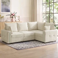 HOMCOM 228cm L Shaped Sofa with Lift-Up Storage, 3-Seater Sectional Sofa with Wide Deep Seat, Beige(m-2)