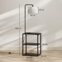 HOMCOM Dimmable Floor Lamp with Shelves, Charging Station, 3-Tier Storage Table, Adjustable Fabric Lampshade, Black(m-3)