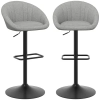 HOMCOM Set 2 Taburetes de Bar con Altura Regulable, Asiento Giratorio en Tejido y Reposapiés, Gris(m-1)