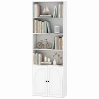 HOMCOM Estante para Livros Alta e Estreita de 6 Níveis com 4 Compartimentos Abertos 2 Portas e Prateleira Ajustável Branca(m-15)