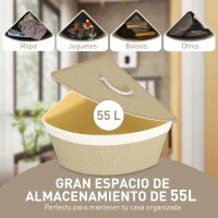 HOMCOM Cesto Ropa Sucia Bambú para Esquina 55L con Tapa y Asa Bolsa Extraíble Lavable 35x35x60 cm Crema(m-4)