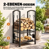 Outsunny Brandhoutstandaard houtgereedschap brandhoutrek brandhoutopslag 2 lagen zwart(m-4)
