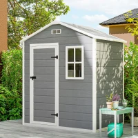 Outsunny Abri de Jardin en Résine 1,9m² avec Plancher, Toit Pointu, Fenêtre, 2 Aérations, Porte Verrouillable 182x121x200cm, Gris(m-2)